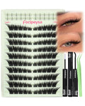 Fox Eye Lash Clusters Wispy Clusters Lashes Kit Fox Lash Extensions LC-curve Cluster Eyelashes 10-18mm Eyelashes Extensions Kit Left&Right DIY Lash Extensions with Lash Bond and Seal Lash Tweezers