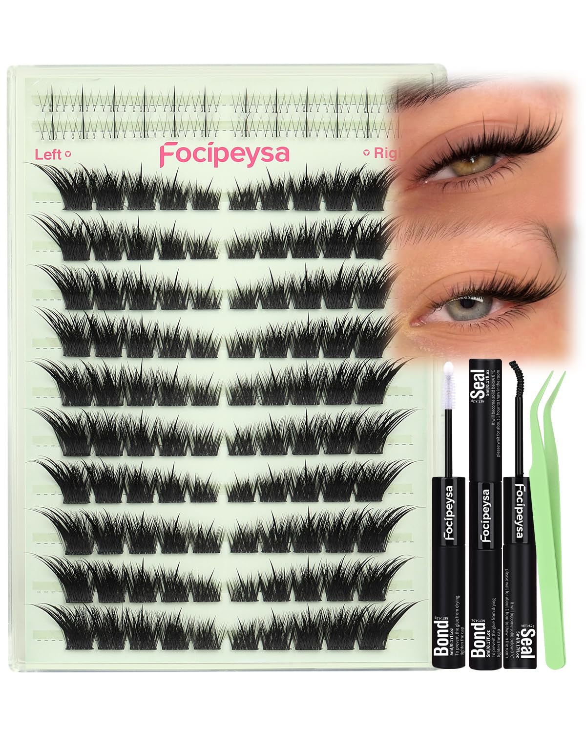 Fox Eye Lash Clusters Wispy Clusters Lashes Kit Fox Lash Extensions LC-curve Cluster Eyelashes 10-18mm Eyelashes Extensions Kit Left&Right DIY Lash Extensions with Lash Bond and Seal Lash Tweezers