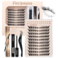 Focipeysa Fox Eye Lash Clusters Kit Fox Tail Lashes Cluster Eyelash Extensions Kit with Lash Bond and Seal, Lash Remover Lash，Lash Tweezers DIY Lash Clusters Set