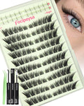 Fox Eye Lash Clusters Wispy Eyelash Clusters Kit Natural Lash Extensions Foxtail Cluster Eyelash Extensions Spiky Individual Eyelashes Extension Kit with Lash Bond and Seal, Lash Tweezers