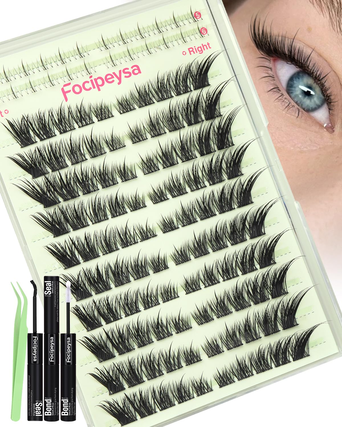 Fox Eye Lash Clusters Wispy Eyelash Clusters Kit Natural Lash Extensions Foxtail Cluster Eyelash Extensions Spiky Individual Eyelashes Extension Kit with Lash Bond and Seal, Lash Tweezers